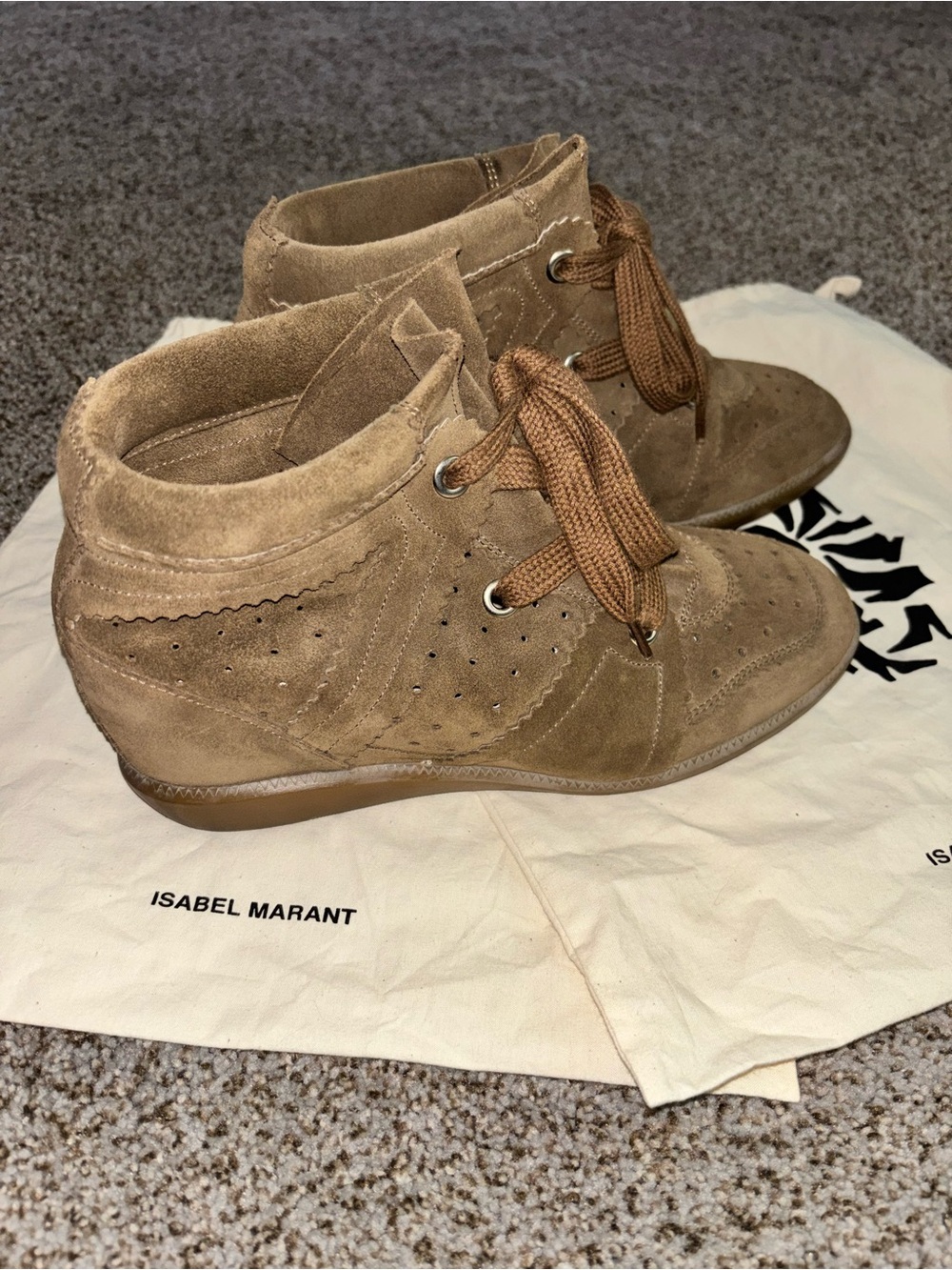 Isabel Marant Brown Suede Lace-Up Wedge Boots - Picture 3 of 12